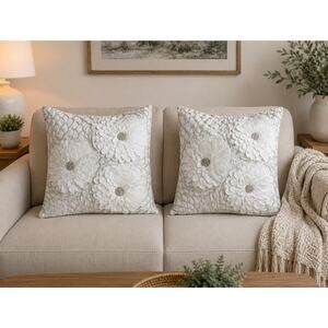 Aviva Stanoff F&F Modern Chic Beaded Silk Applique Decorative Pillow Covers NIB